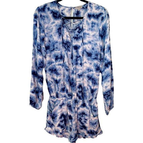 pj Salvage Womens Blue Batik Tye Dye Romper - Picture 2 of 12